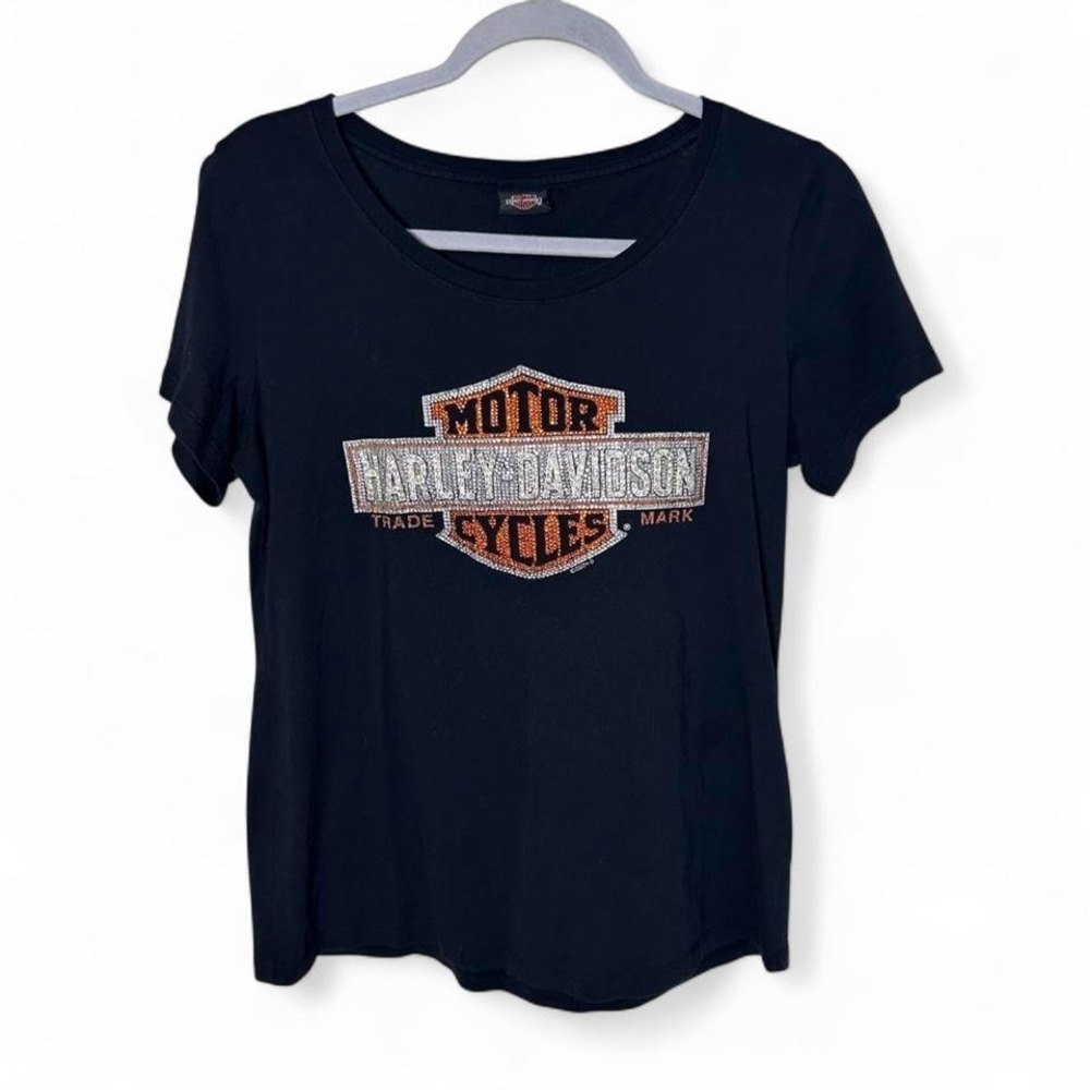 Harley Davidson black baby tee with rhinestone logo #biker #rhinestone
Large